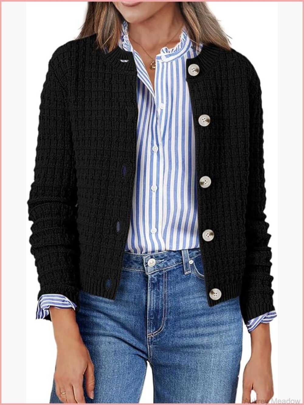Vintage Open Front Cropped Cardigan Chunky Knit Button Down